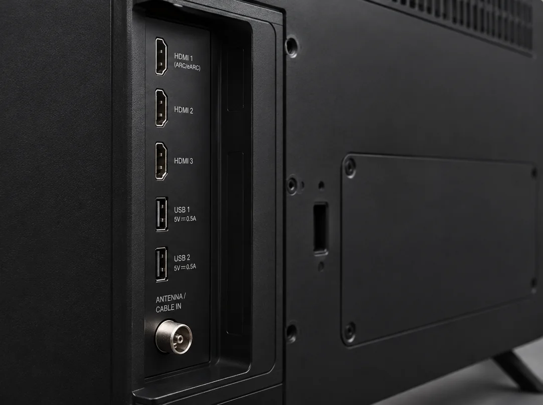 Televizyonun arka panelindeki HDMI, USB ve anten girişleri